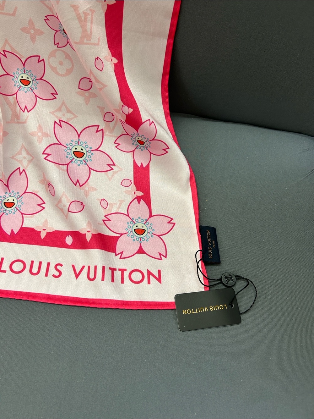 Louis Vuitton Pink Floral Silk Scarf - Cherry Blossom Motif - Picture 3 of 3